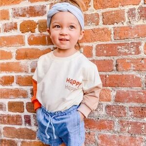Kids Happy Colorblock Shirt (Orange & Tan Sleeve)